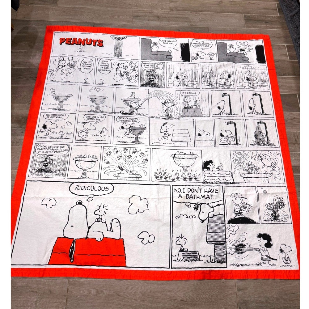 Vintage Style Peanuts Snoopy Comic Strip Shower Curtain 100% Cotton Red 68x70